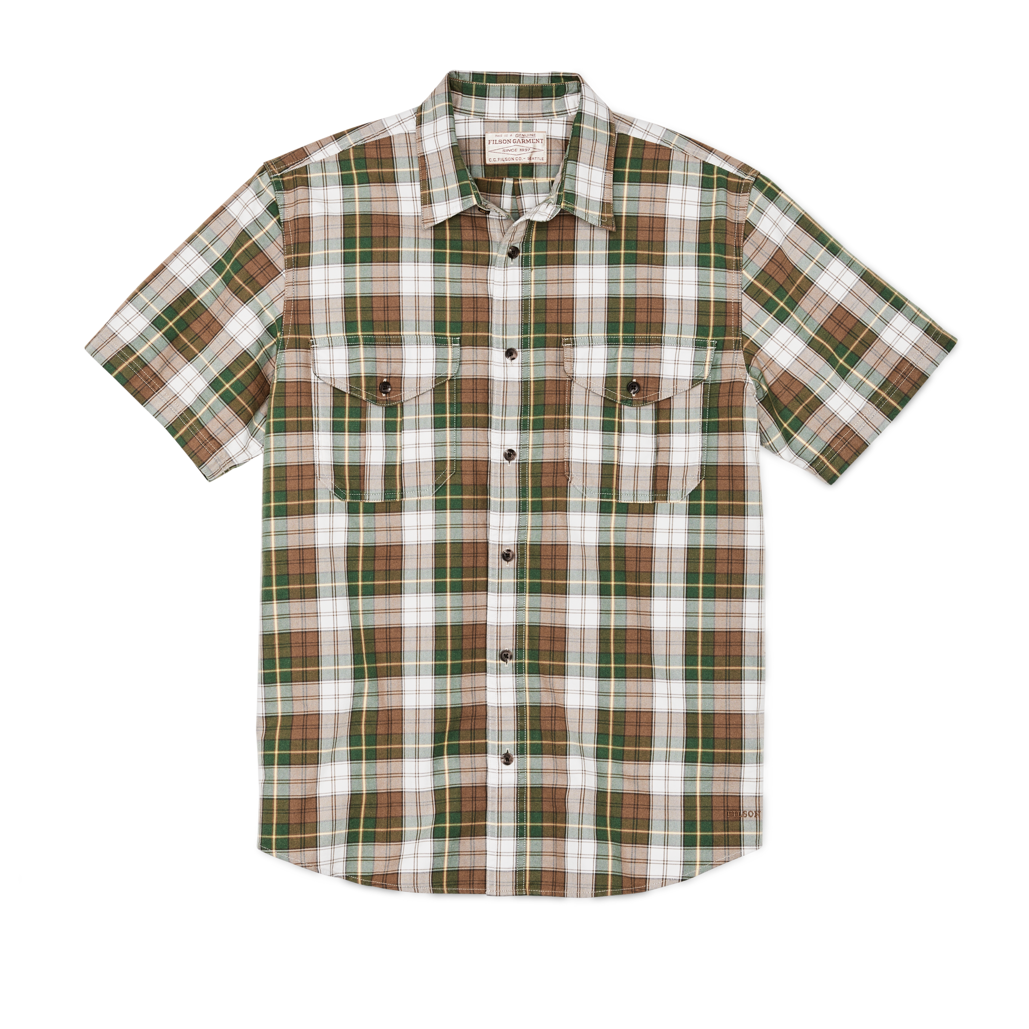 Short Sleeve Lightweight Alaskan Guide Shirt - Green / White / Brown Plaid