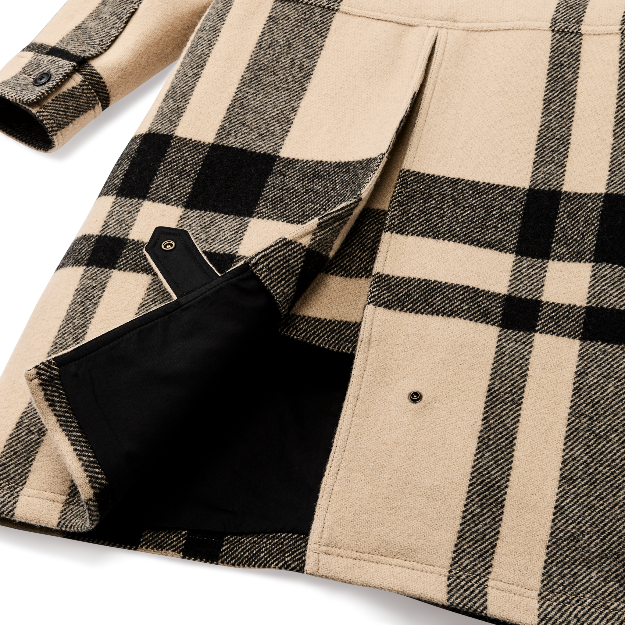 Women's Wool Long Cruiser Coat - Natural / Black Plaid - Image 8