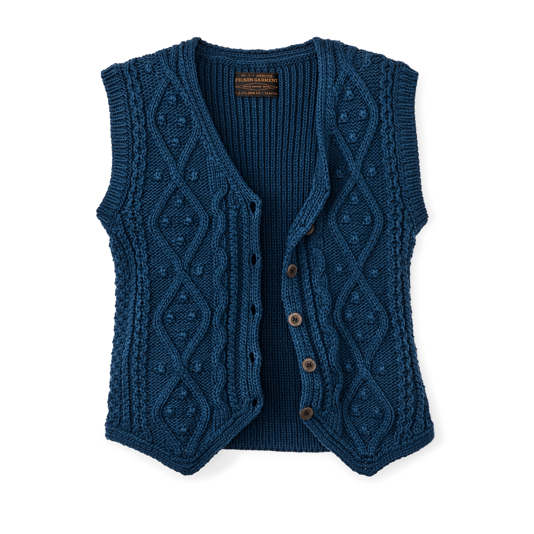 Women's Rustic Cable Knit Vest - Deep Blue - Image 2