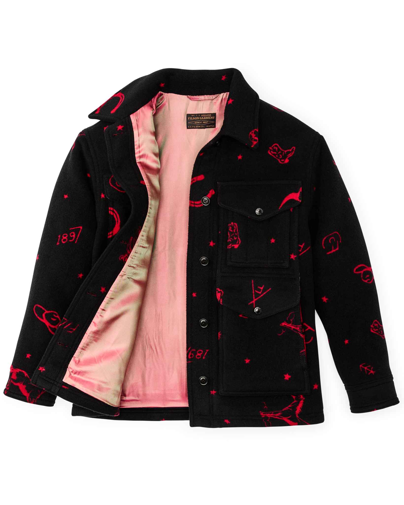 Women's Jacquard Wool Cruiser Jacket - Black / Red Western - Image 6
