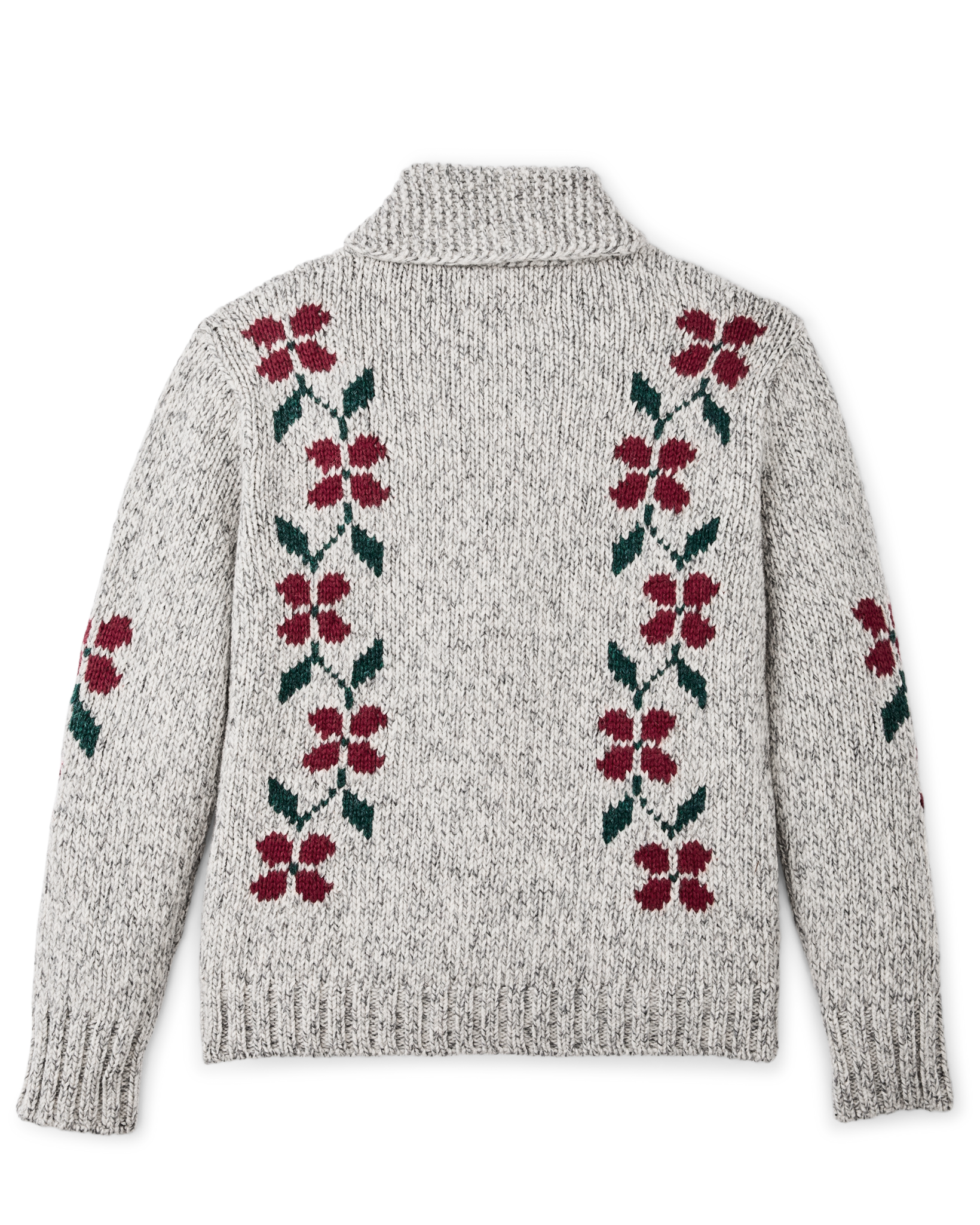 Women's Zippered Wool Sweater - Gray / Flower - Image 4