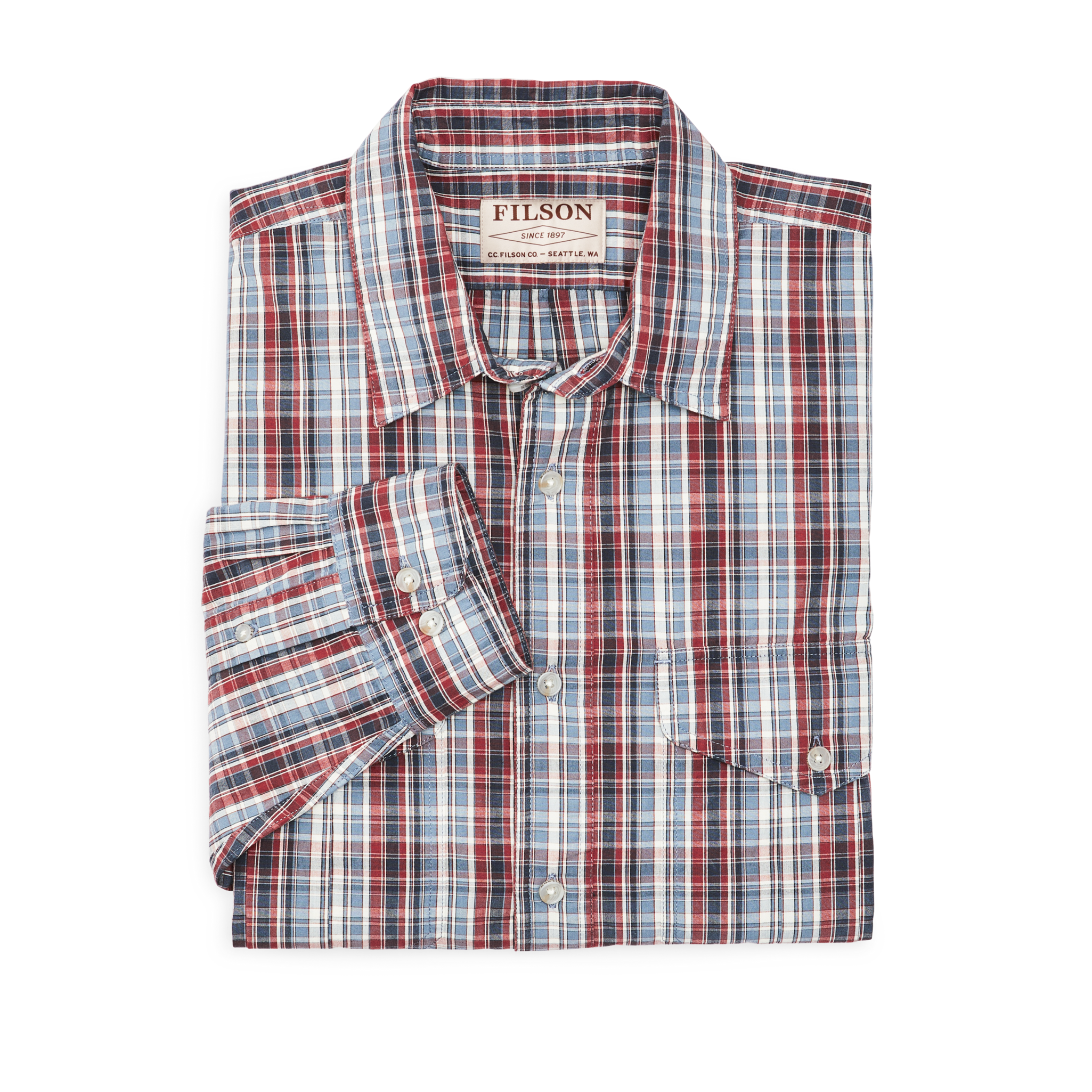 Filson's Washed Feather Cloth Shirt - Navy / Iron / Ivory Plaid - Image 3