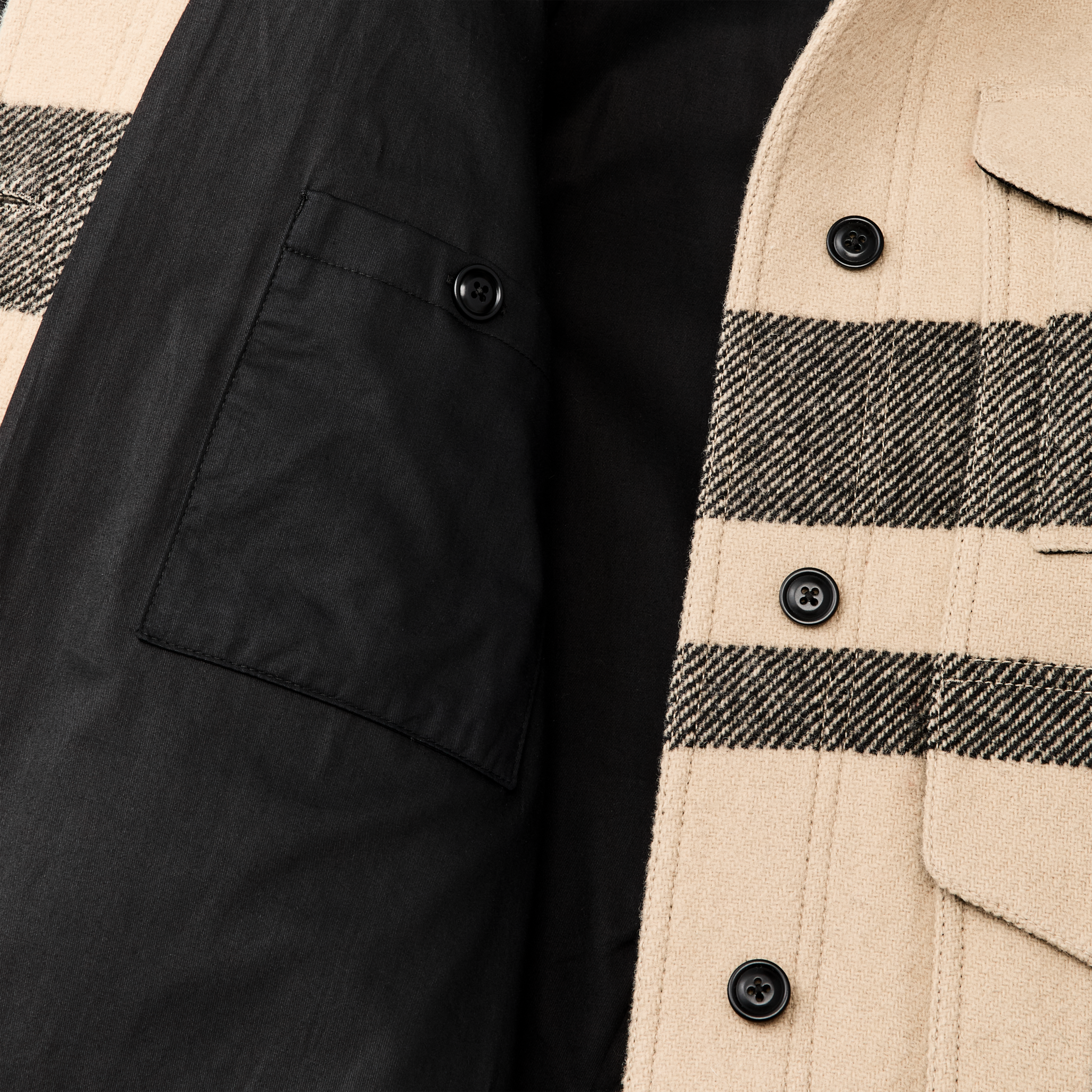 Women's Wool Long Cruiser Coat - Natural / Black Plaid - Image 7