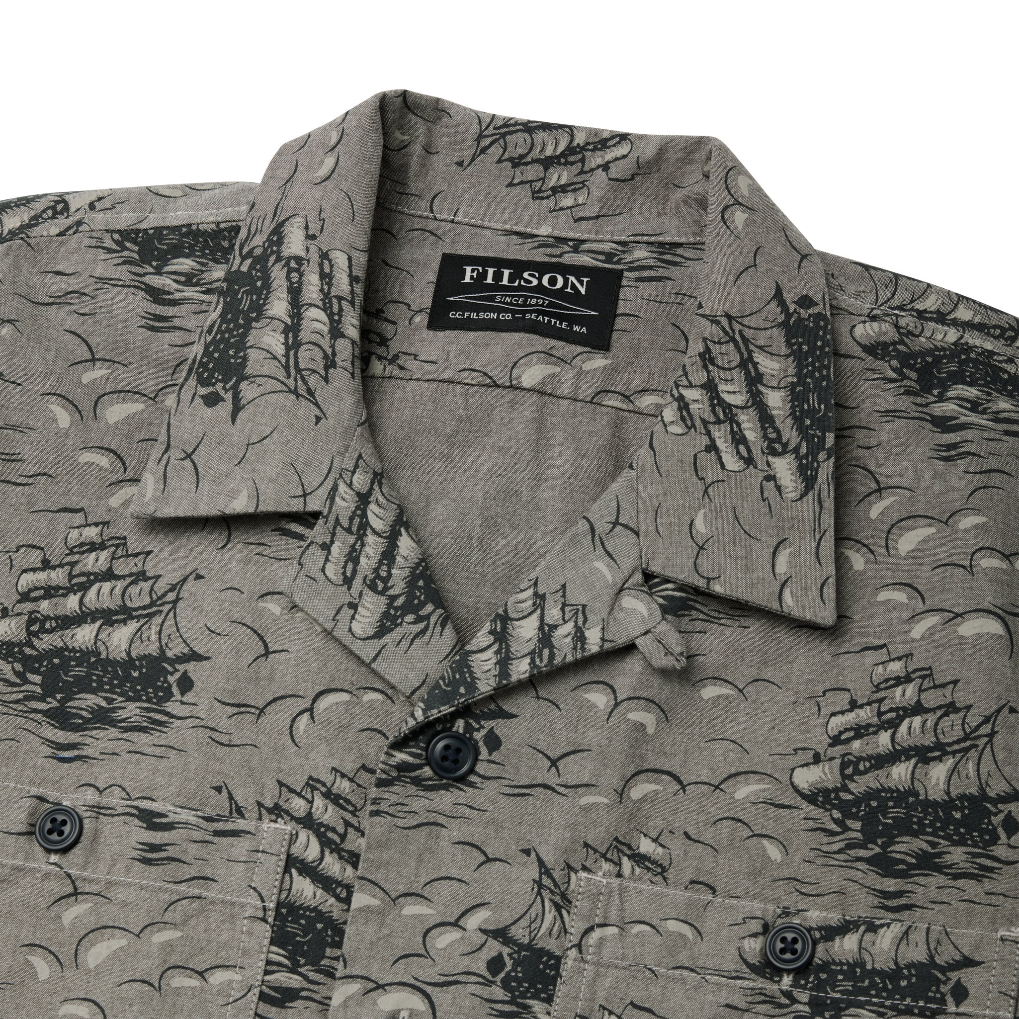 Chambray Short Sleeve Camp Shirt - Ships Print - Image 4